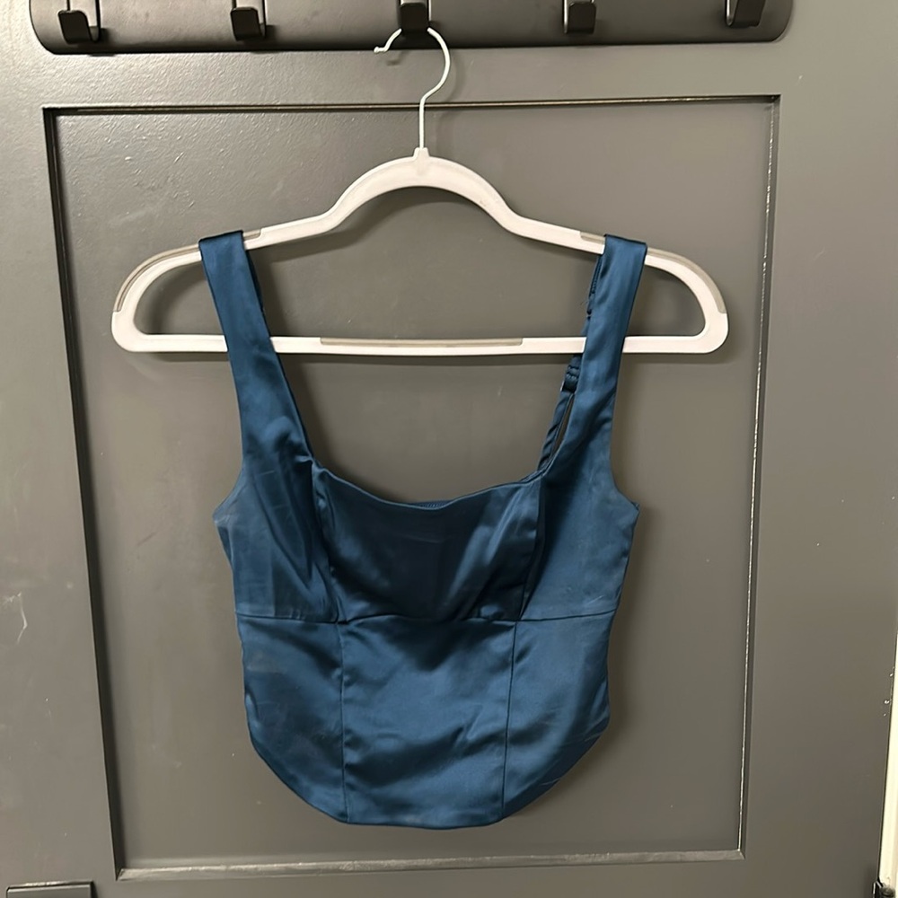 Navy satin corset top